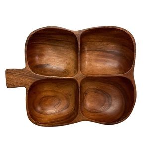 Vintage Royal Acacia Monkey Pod Wood Server Leaf Shaped Handcrafted Philippines